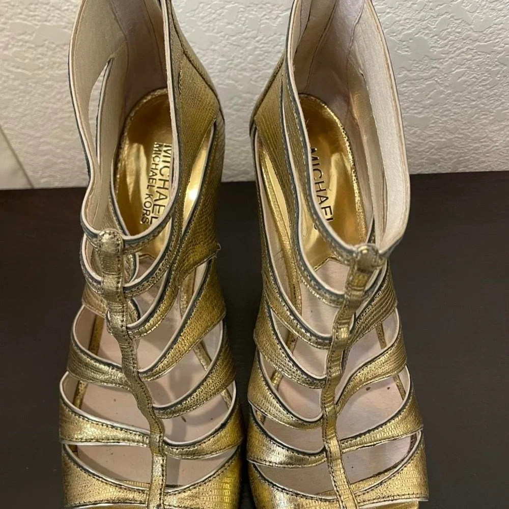 Michael kors strappy gold high heels 8.5 Women's Glam Shoes‎ Evening wear